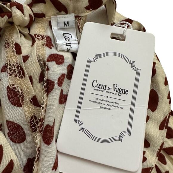 Coeur DE Vague Dress Cream Brown Print Sleeveless Halter Tie Back Dress Medium - Picture 3 of 12